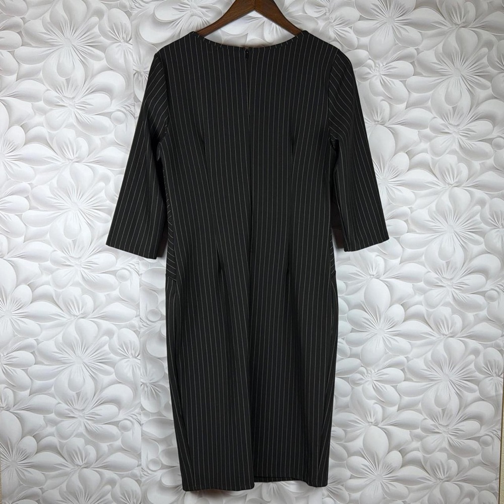 Tailored Black Pinstripe Midi Dress with Waist Detail - Picture 2 of 2
